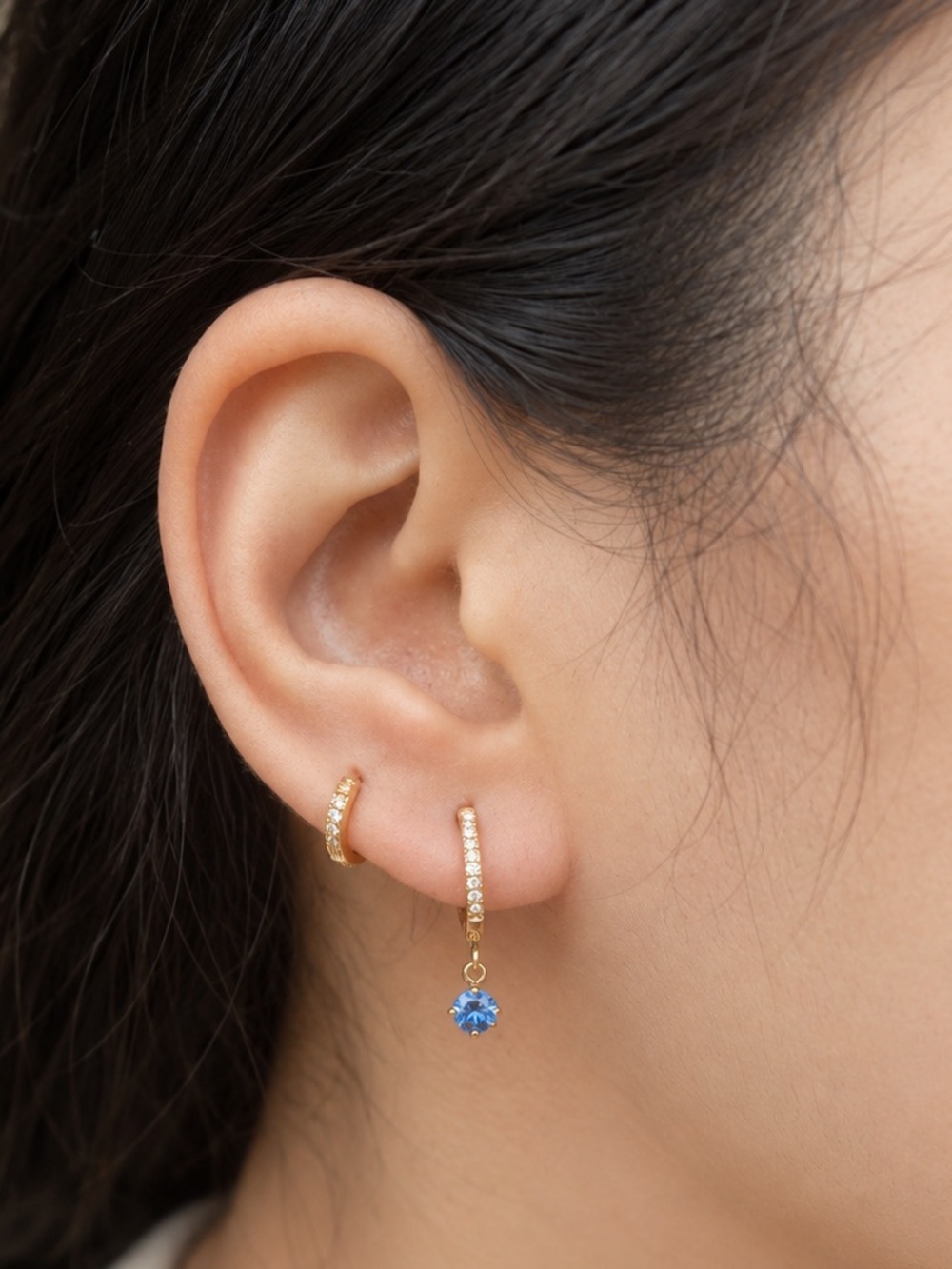 18K Gold Plated Clear Stone Huggie Hoop Earrings Dainty Stainless Steel 9mm